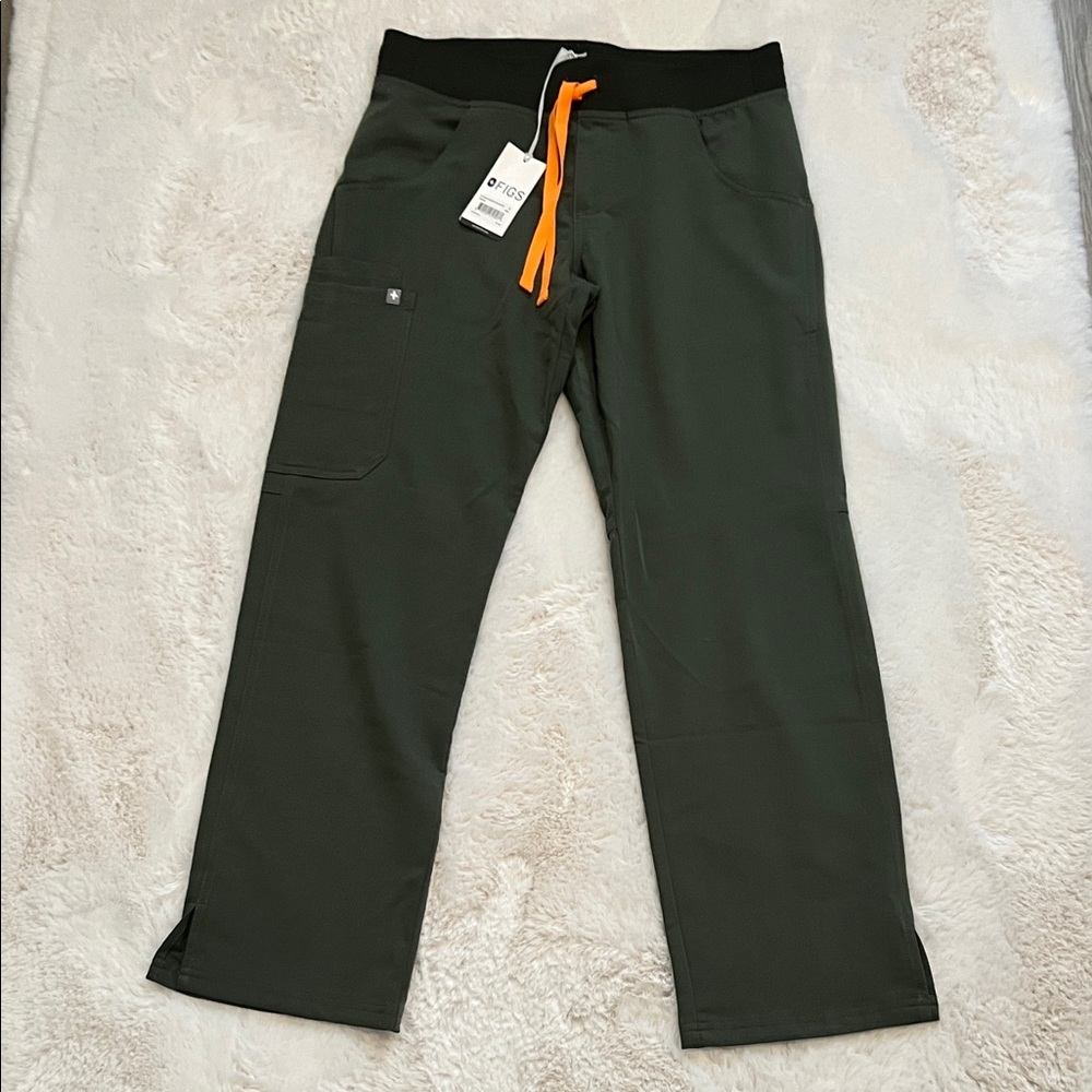 Figs Women's Dark Green Cargo Pants with Orange Drawstring